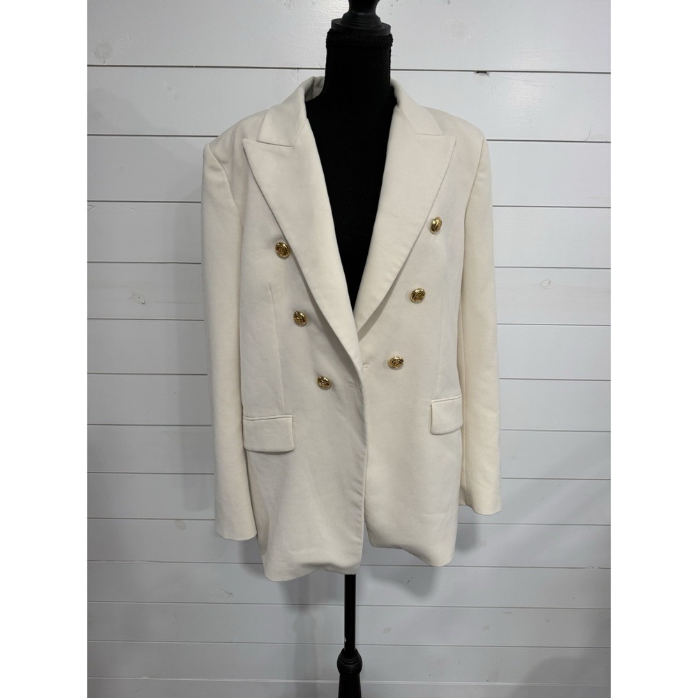 Zara Ivory Blazer Double Breasted Gold Buttons Women's Large